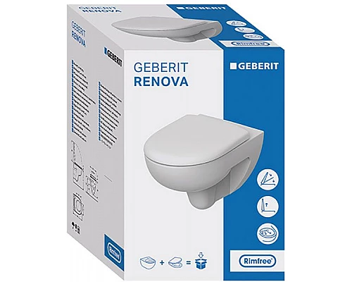 Купить Комплект унитаза Geberit Renova 500.124.TC.R с инсталляцией Duofix с сиденьем Микролифт и клавишей смыва Хром глянцевый в магазине сантехники Santeh-Crystal.ru
