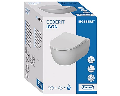 Заказать Комплект унитаза с инсталляцией Geberit iCon T54 Rimfree 500.300.01.I с сиденьем Микролифт и Белой клавишей смыва в магазине сантехники Santeh-Crystal.ru