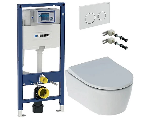 Купить Комплект унитаза с инсталляцией Geberit iCon Rimfree 500.060.TC.I с сиденьем Микролифт и Белой матовой клавишей смыва в магазине сантехники Santeh-Crystal.ru
