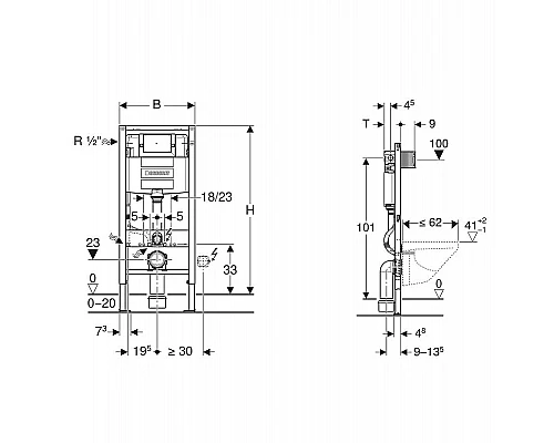 Купить Комплект унитаза с инсталляцией Geberit iCon Rimfree 500.060.TC.I с сиденьем Микролифт и Белой матовой клавишей смыва в магазине сантехники Santeh-Crystal.ru