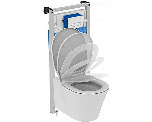 Приобрести Комплект унитаза с инсталляцией Ideal Standard Connect Air PR212101 с сиденьем Микролифт и клавишей смыва Хром в магазине сантехники Santeh-Crystal.ru