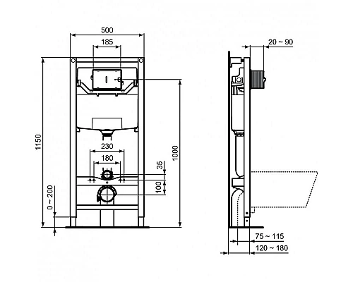 Приобрести Комплект унитаза с инсталляцией Ideal Standard Connect Air PR212101 с сиденьем Микролифт и клавишей смыва Хром в магазине сантехники Santeh-Crystal.ru