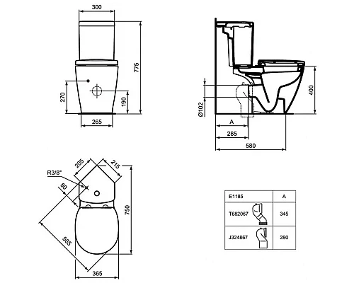 Заказать Унитаз компакт Ideal Standard Connect Space E119901 без бачка и сиденья в магазине сантехники Santeh-Crystal.ru