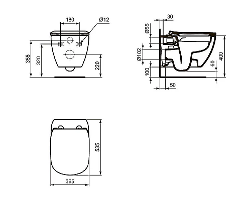 Заказать Комплект унитаза с инсталляцией Ideal Standard Tesi Rimless TT00003/115A6 с сиденьем Микролифт и Черной матовой клавишей смыва в магазине сантехники Santeh-Crystal.ru