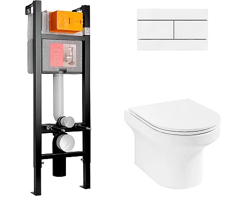 Приобрести Комплект унитаза с инсталляцией Jacob Delafon Elite E21755RU-00 с сиденьем Микролифт и Белой клавишей смыва в магазине сантехники Santeh-Crystal.ru