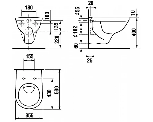 Приобрести Унитаз Jika Lyra 8.2137.0.000.000.3 подвесной без сиденья в магазине сантехники Santeh-Crystal.ru