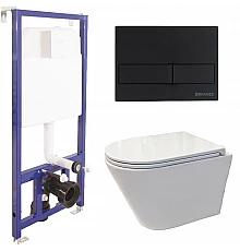 Комплект унитаза Koller Pool Orion OR-0515-RW с инсталляцией Berges Wasserhaus Novum L5 040215 с сиденьем Микролифт и Черной матовой клавишей смыва