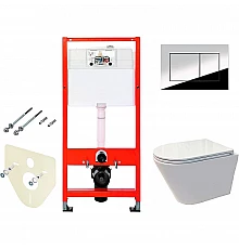 Комплект унитаза Koller Pool Orion OR-0515-RW с инсталляцией Tece Profil 9400412 с сиденьем Микролифт и клавишей смыва Хром глянцевый