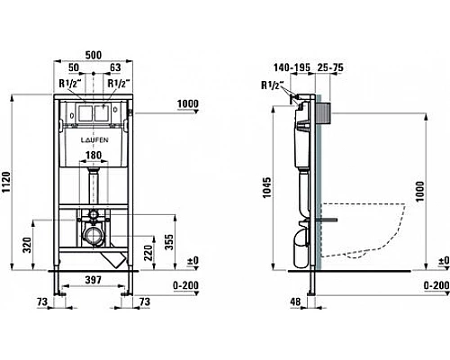 Купить Комплект унитаза с инсталляцией Laufen Pro ПЭК 8.6996.6.000.000.R с сиденьем Микролифт и клавишей смыва Хром в магазине сантехники Santeh-Crystal.ru