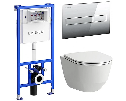 Купить Комплект унитаза с инсталляцией Laufen Pro ПЭК 8.6996.6.000.000.R с сиденьем Микролифт и клавишей смыва Хром в магазине сантехники Santeh-Crystal.ru