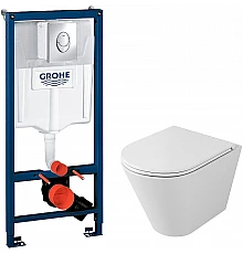 Комплект унитаза Owl 1975 Vind Ruta-H OWLT190304 с инсталляцией Grohe Rapid SL 38721001 с сиденьем Микролифт и клавишей смыва Хром
