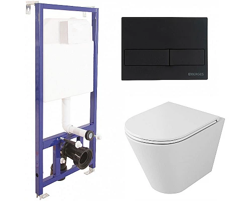 Приобрести Комплект унитаза Owl 1975 Vind Ruta-H OWLT190304 с инсталляцией Berges Wasserhaus Novum L5 040215 с сиденьем Микролифт и Черной матовой клавишей смыва в магазине сантехники Santeh-Crystal.ru