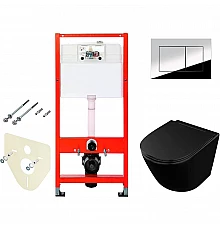 Комплект унитаза Owl 1975 Vind Cirkel-H OWLT190305 с инсталляцией Tece Profil 9400412 с сиденьем Микролифт и клавишей смыва Хром глянцевый