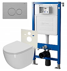 Комплект унитаза с инсталляцией Point Афина PN48064SB с сиденьем Микролифт и клавишей смыва Сталь брашированная
