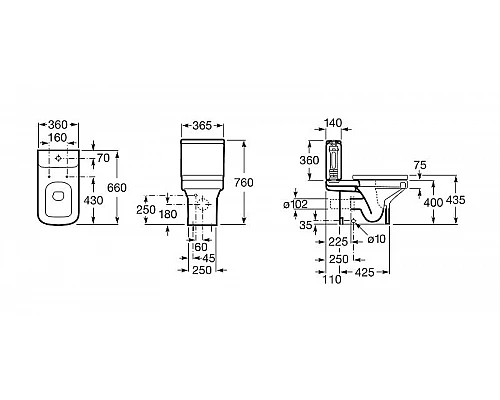 Заказать Унитаз компакт Roca Dama-N 342787000 без бачка и сиденья в магазине сантехники Santeh-Crystal.ru