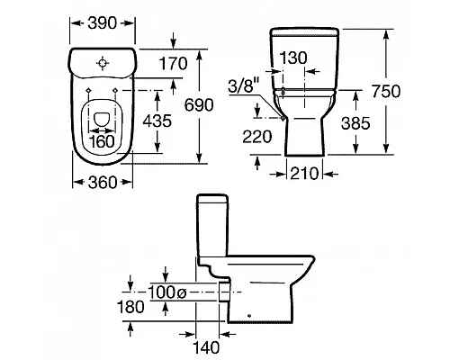 Купить Унитаз компакт Roca Giralda 342466000 без бачка и сиденья в магазине сантехники Santeh-Crystal.ru