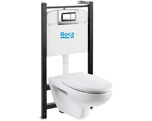 Заказать Комплект унитаза с инсталляцией Roca Victoria 893100000 с сиденьем Микролифт и клавишей смыва Хром в магазине сантехники Santeh-Crystal.ru