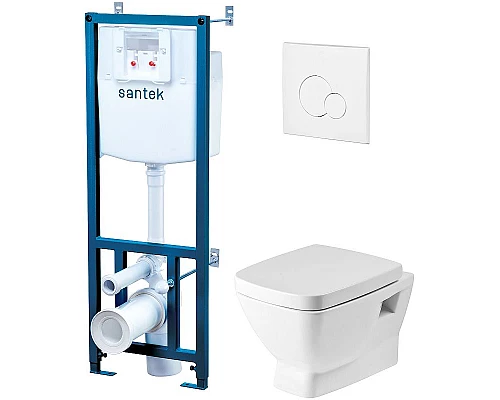 Купить Комплект унитаза с инсталляцией Santek Нео Пэк 1WH302463 с сиденьем Микролифт и Белой клавишей смыва в магазине сантехники Santeh-Crystal.ru