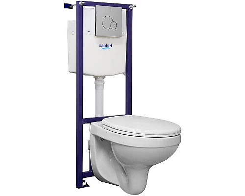 Купить Комплект унитаза с инсталляцией Santeri Альфа 1.3816.4.S00.00B.0 с сиденьем Микролифт и клавишей смыва Хром в магазине сантехники Santeh-Crystal.ru