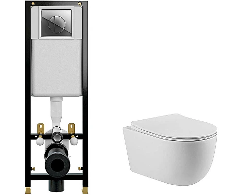 Приобрести Комплект унитаза Vincea Evo Rimless VT1-34S с инсталляцией Cersanit Black 35 S-IN-BLACK-Cg-w с сиденьем Микролифт и клавишей смыва Хром в магазине сантехники Santeh-Crystal.ru