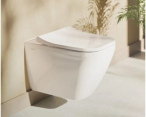 Купить Комплект унитаза с инсталляцией Vitra Integra Square 9856B003-7206 с сиденьем Микролифт и клавишей смыва Хром матовый в магазине сантехники Santeh-Crystal.ru