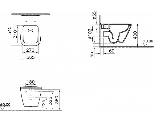Купить Комплект унитаза с инсталляцией Vitra Integra Square 9856B003-7206 с сиденьем Микролифт и клавишей смыва Хром матовый в магазине сантехники Santeh-Crystal.ru