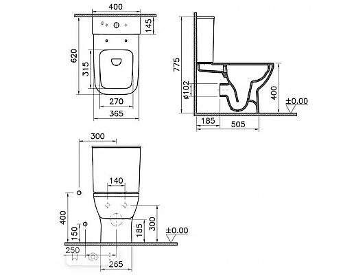 Купить Унитаз компакт Vitra Integra Square 9833B003-7204 с бачком и сиденьем Микролифт в магазине сантехники Santeh-Crystal.ru