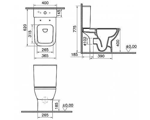 Заказать Унитаз компакт Vitra Integra Square Open-Back 9833B003-7205 с бачком и сиденьем Микролифт в магазине сантехники Santeh-Crystal.ru
