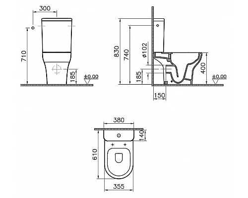 Приобрести Унитаз компакт Vitra Zentrum Rim-Ex 9824B003-7207 с бачком и сиденьем Микролифт в магазине сантехники Santeh-Crystal.ru