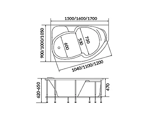 Заказать Акриловая ванна 1MarKa Diana 170x90 L 01ди1790л без гидромассажа в магазине сантехники Santeh-Crystal.ru