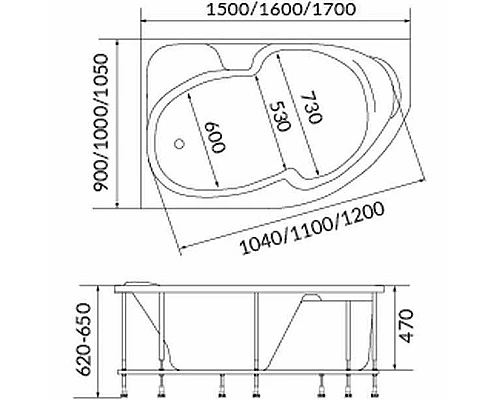 Купить Акриловая ванна 1MarKa Diana 160x100 L 01ди1610л без гидромассажа в магазине сантехники Santeh-Crystal.ru