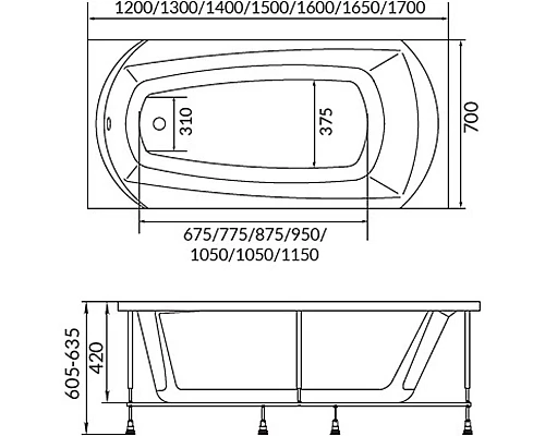 Купить Акриловая ванна 1MarKa Elegance 170х70 01эл1770 без гидромассажа в магазине сантехники Santeh-Crystal.ru