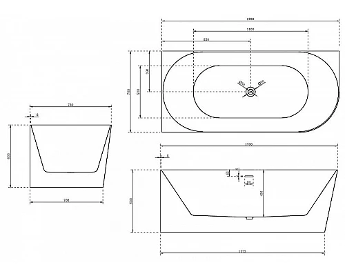 Заказать Акриловая ванна Abber 170х78 AB9258-1.7 L без гидромассажа в магазине сантехники Santeh-Crystal.ru