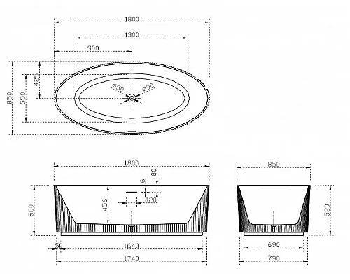 Приобрести Акриловая ванна Abber 180х85 AB9327 без гидромассажа в магазине сантехники Santeh-Crystal.ru