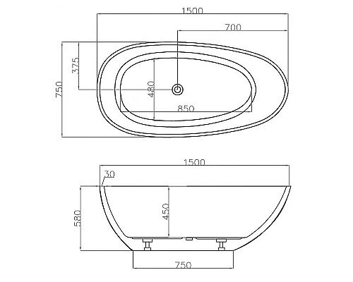 Купить Акриловая ванна Abber 150х75 AB9356-1.5 без гидромассажа в магазине сантехники Santeh-Crystal.ru