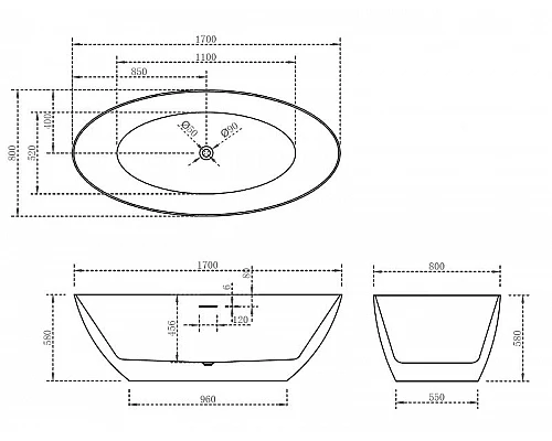 Заказать Акриловая ванна Abber 170x80 AB9374-1.7 без гидромассажа в магазине сантехники Santeh-Crystal.ru
