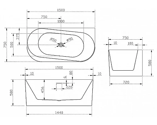 Приобрести Акриловая ванна Abber 150х75 AB9494-1.5 без гидромассажа в магазине сантехники Santeh-Crystal.ru