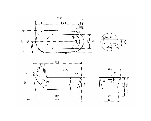Акриловая ванна Abber 170х80 AB9445MW без гидромассажа