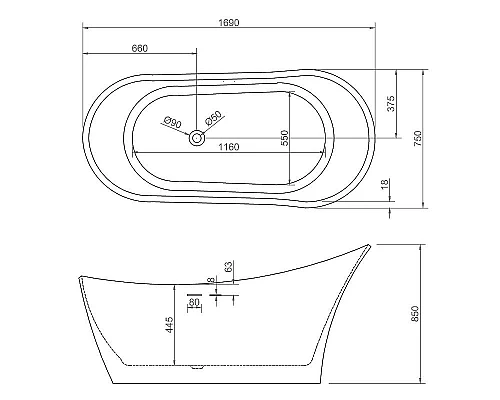 Купить Акриловая ванна Abber AB9245 169х75 без гидромассажа в магазине сантехники Santeh-Crystal.ru