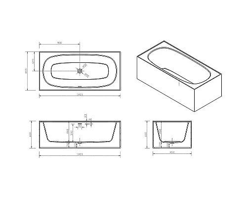 Приобрести Ванна из искусственного камня Abber Blitz 180x85 AS9501GB Белый мрамор без гидромассажа в магазине сантехники Santeh-Crystal.ru
