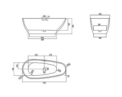 Приобрести Ванна из искусственного камня Abber Dortmund 170x75 AM9911B Черная без гидромассажа в магазине сантехники Santeh-Crystal.ru