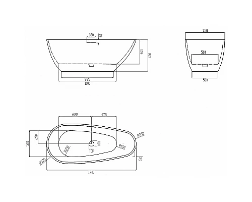 Ванна из искусственного камня Abber Dortmund 170x75 AM9911MLG Светло-серая матовая без гидромассажа