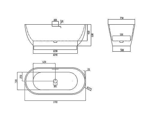Приобрести Ванна из искусственного камня Abber Frankfurt 170x75 AM9941 Белая без гидромассажа в магазине сантехники Santeh-Crystal.ru