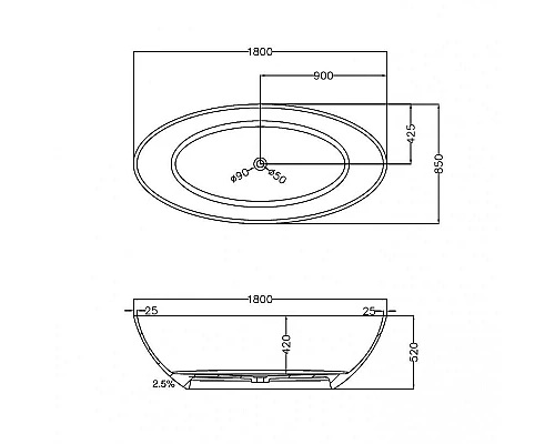 Заказать Ванна из полиэфирной смолы Abber Kristall 180х85 AT9702Opal Коричневая без гидромассажа в магазине сантехники Santeh-Crystal.ru