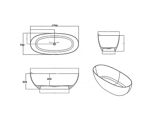 Купить Ванна из полиэфирной смолы Abber Kristall 170х75 AT9703Opal Коричневая без гидромассажа в магазине сантехники Santeh-Crystal.ru