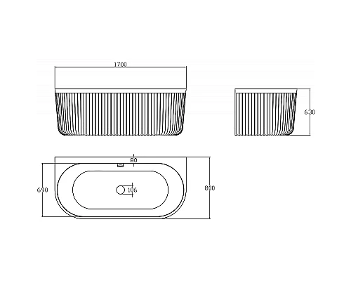 Ванна из искусственного камня Abber Leipzig 170x80 AM9916 Белая матовая без гидромассажа