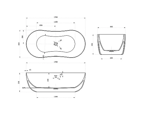 Ванна из искусственного камня Abber Stein 170x80 AS9604 без гидромассажа