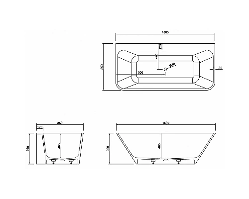 Ванна из искусственного камня Abber Stein 180x85 AS9619 без гидромассажа