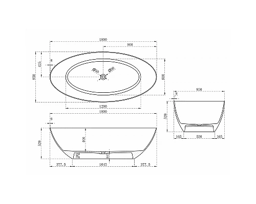 Ванна из искусственного камня Abber Stein 180x85 AS9625-1.8 без гидромассажа