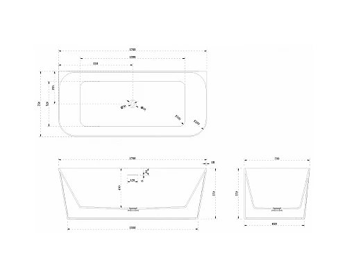 Ванна из искусственного камня Abber Stein 170x75 AS9617 без гидромассажа